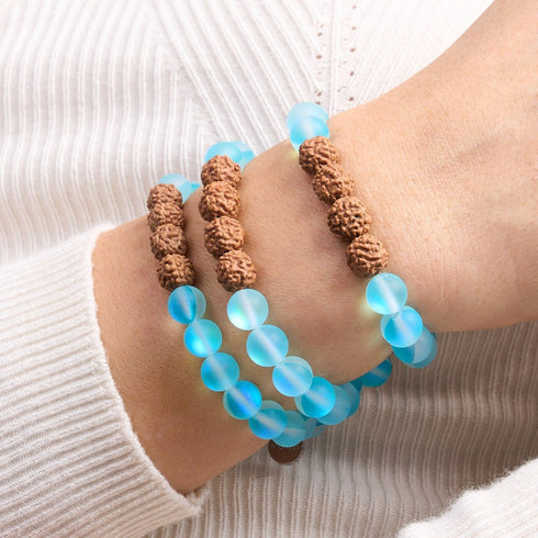 lueur karmique | Verre de sirène x Rudraksha | Bracelet Mala